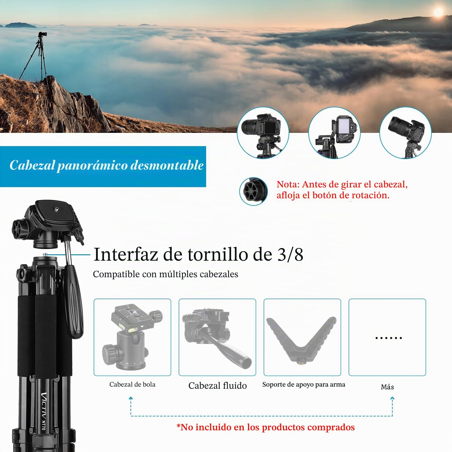Victiv 185cm Tripode para Movil Alto, Tripode Camara para Nikon Canon Sony de Viaje, Aluminio Premium Trípode Cámara DSLR Reflex con Soporte para Telefono y 2 Placas de Liberación Rápida