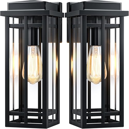 Vista 16 de Paquete de 2 lámparas de pared para exteriores del anochecer al amanecer de 9.76 pulgadas, lámpara exterior de montaje de pared para luz de porche