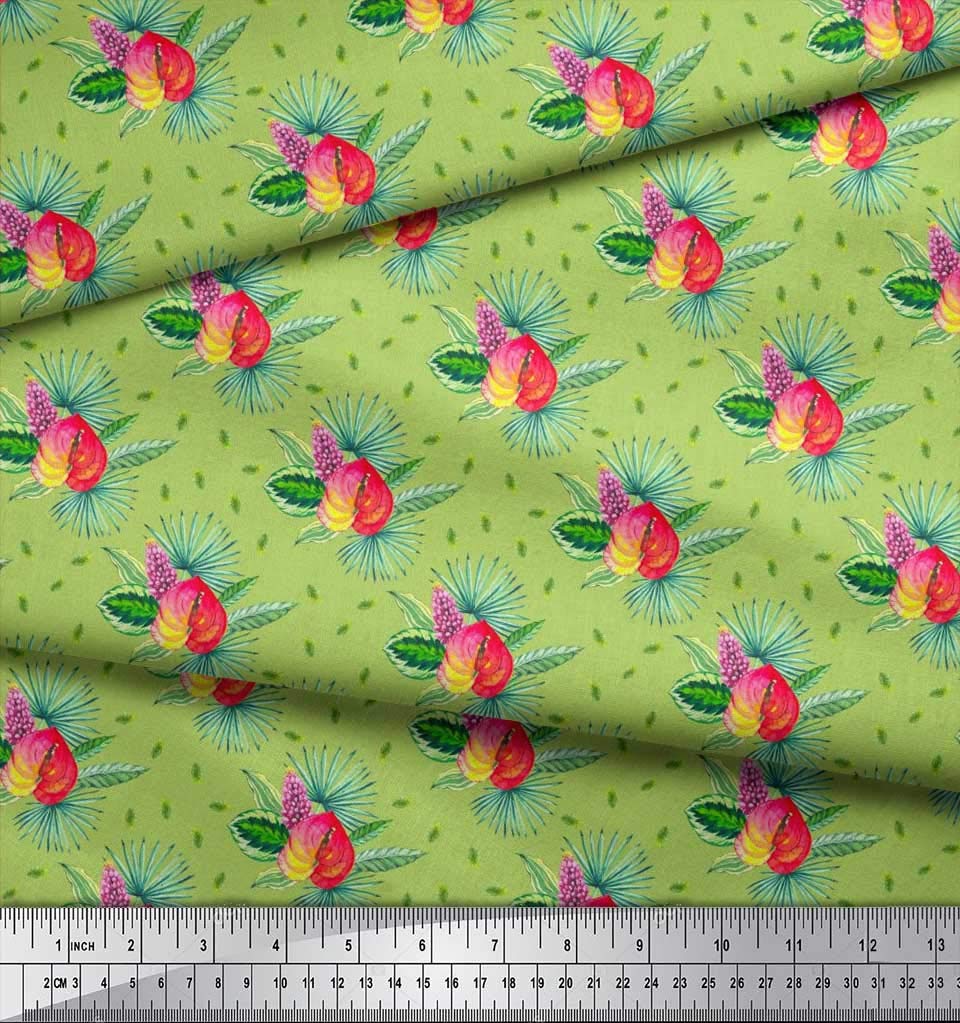 Soimoi Georgette Viscose Pink Fabric – By The Yard – 42 Inch Wide – Flamingo & Leaves Tropical – Flamingo Haven: Exotic Leaves With Pink Flamingos Printed Fabric - Store