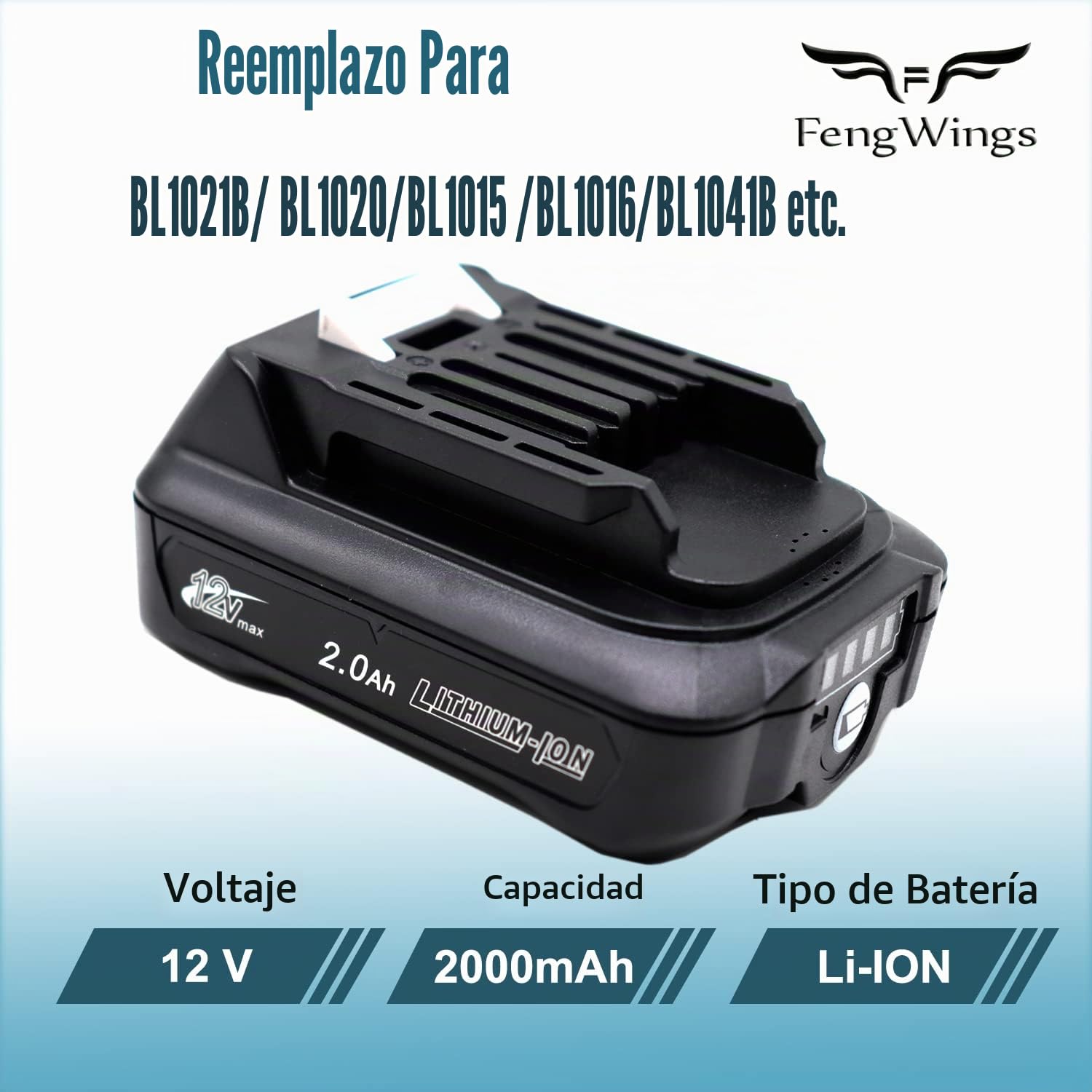 BL1021B 2PCS 2,0A 12V Batería con Cargador DC10WD, Compatible con Makita CXT BL1041B BL1020B BL1021B BL1015 BL1016, Compatible con Makita DF031D DF0331D TD110D JR103D DC10SB DC10WC