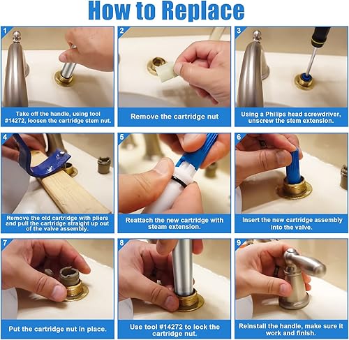 Miniatura 5 de Enhon Kit de 5 piezas de repuesto de cartucho de grifo compatible con Moen 1224 1224B Herramienta de extracción de retenedor de cartuchoMoen 14272