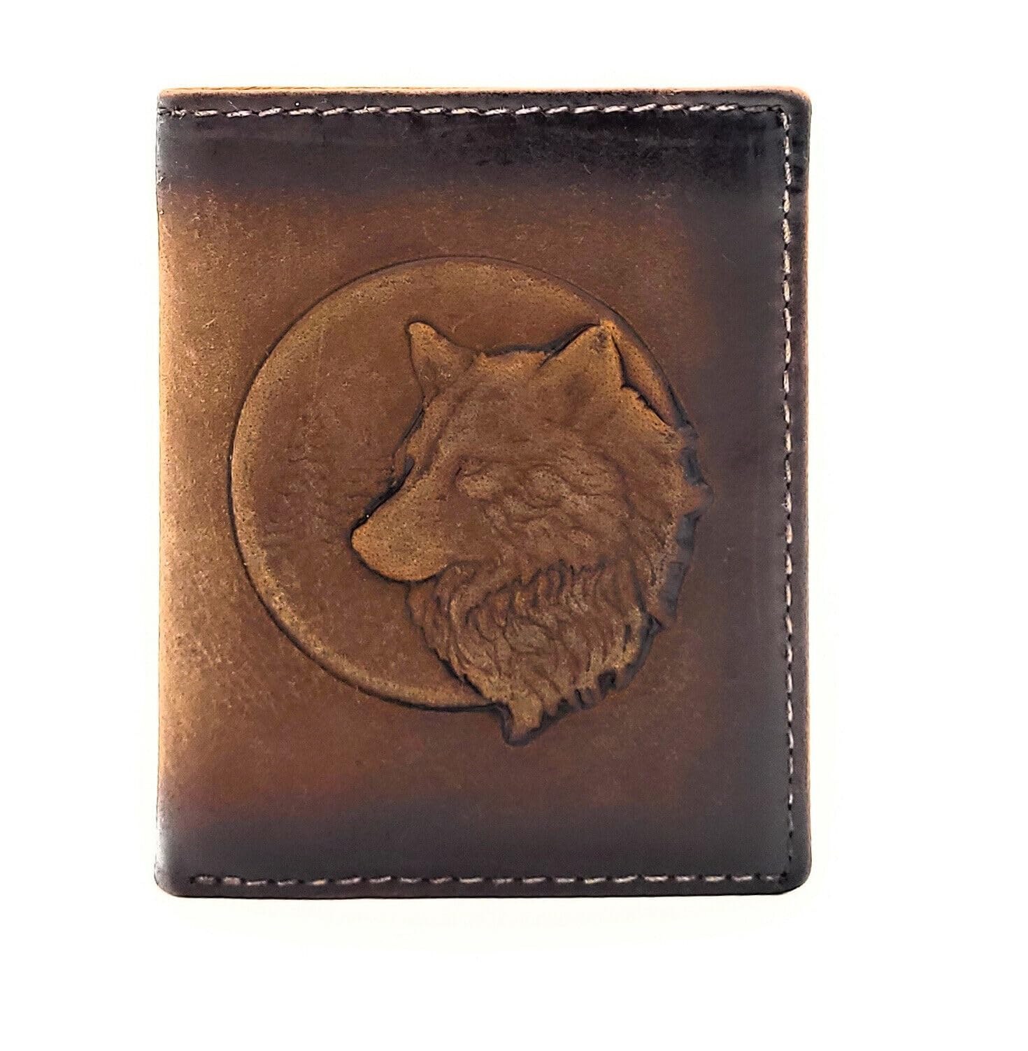 Mini portafoglio in vera pelle 3D aquila o lupo con protezione RFID NFC, Lupo marrone, s, Casual
