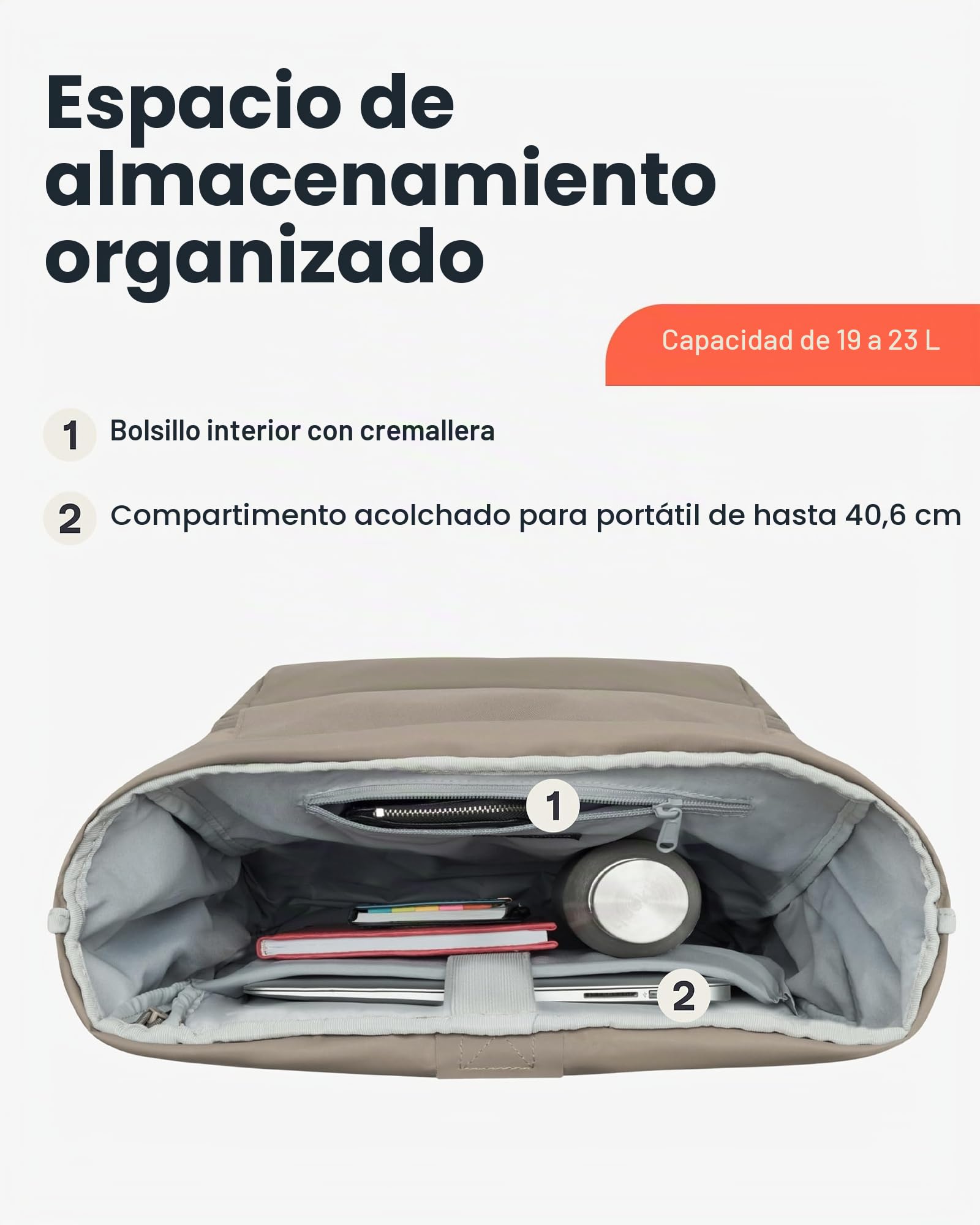 Johnny Urban Mochila Enrollable Mujer Hombre Gris - Allen Large - Grande Bolso para Escolar, Universidad, Trabajo - Compartimento para Portátil - Repelente al Agua