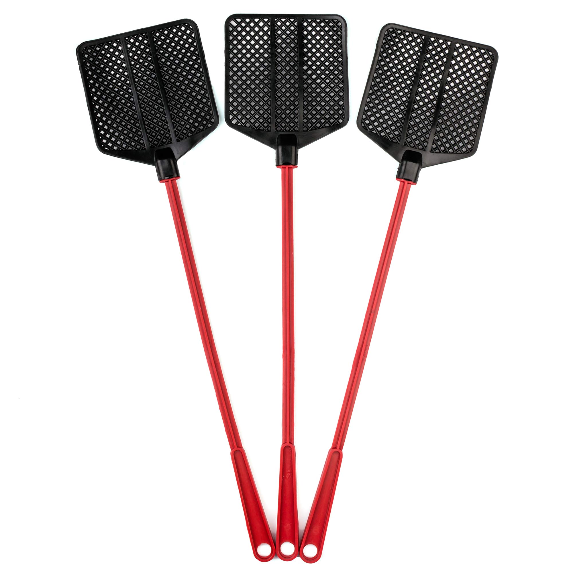 OFXDDRubber Fly Swatter, Long Fly Swatter Pack, Fly Swatter Heavy Duty, Red Color (3 Pack)