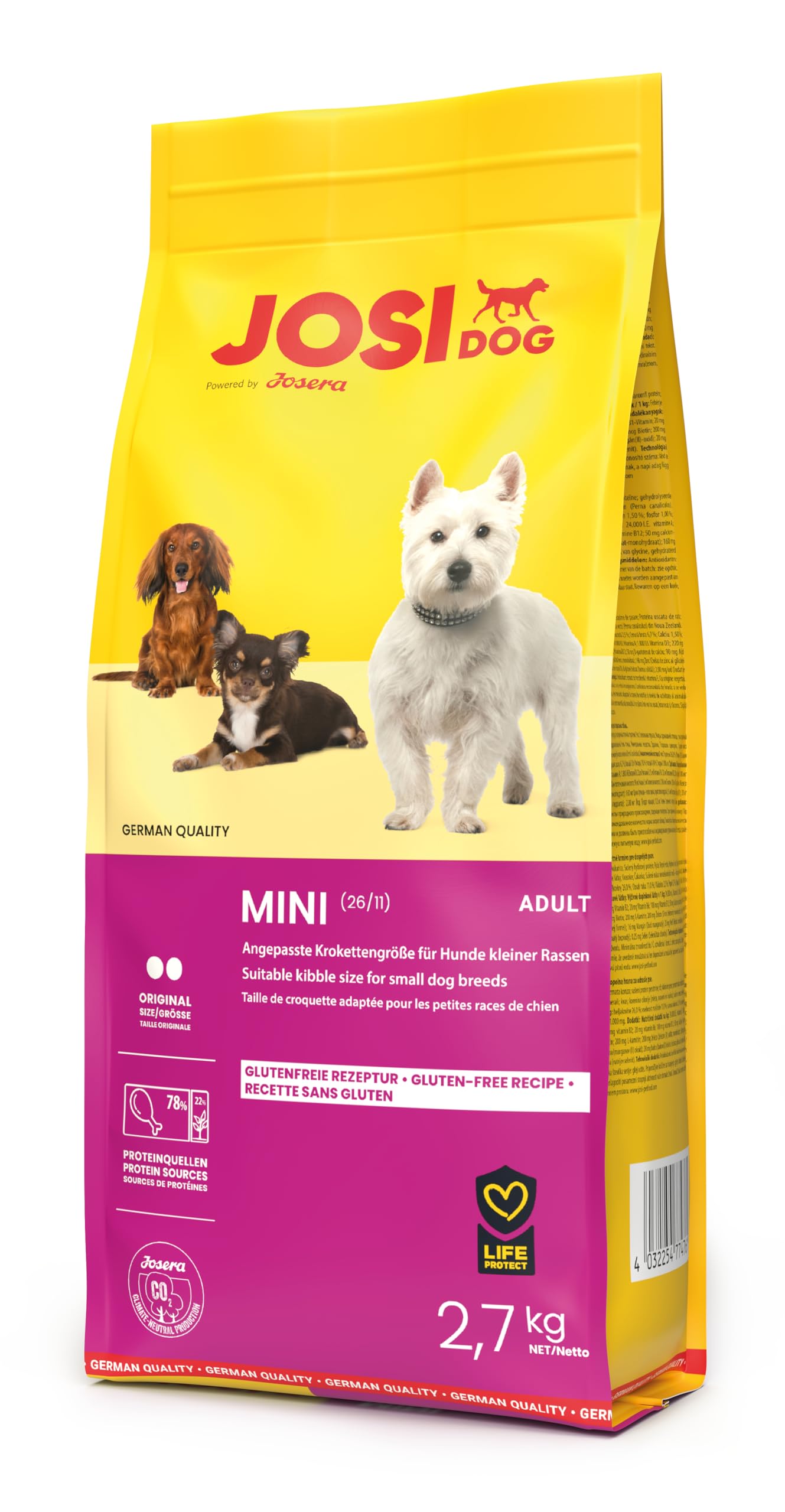 JosiDog Mini (1 x 2,7 kg) | Adult Mini | Premium Trockenfutter für ausgewachsene, kleine Hunde | mit hochwertigem Geflügelprotein | Extrakleine Kroketten| Powered by JOSERA | Hundefutter | 1er Pack