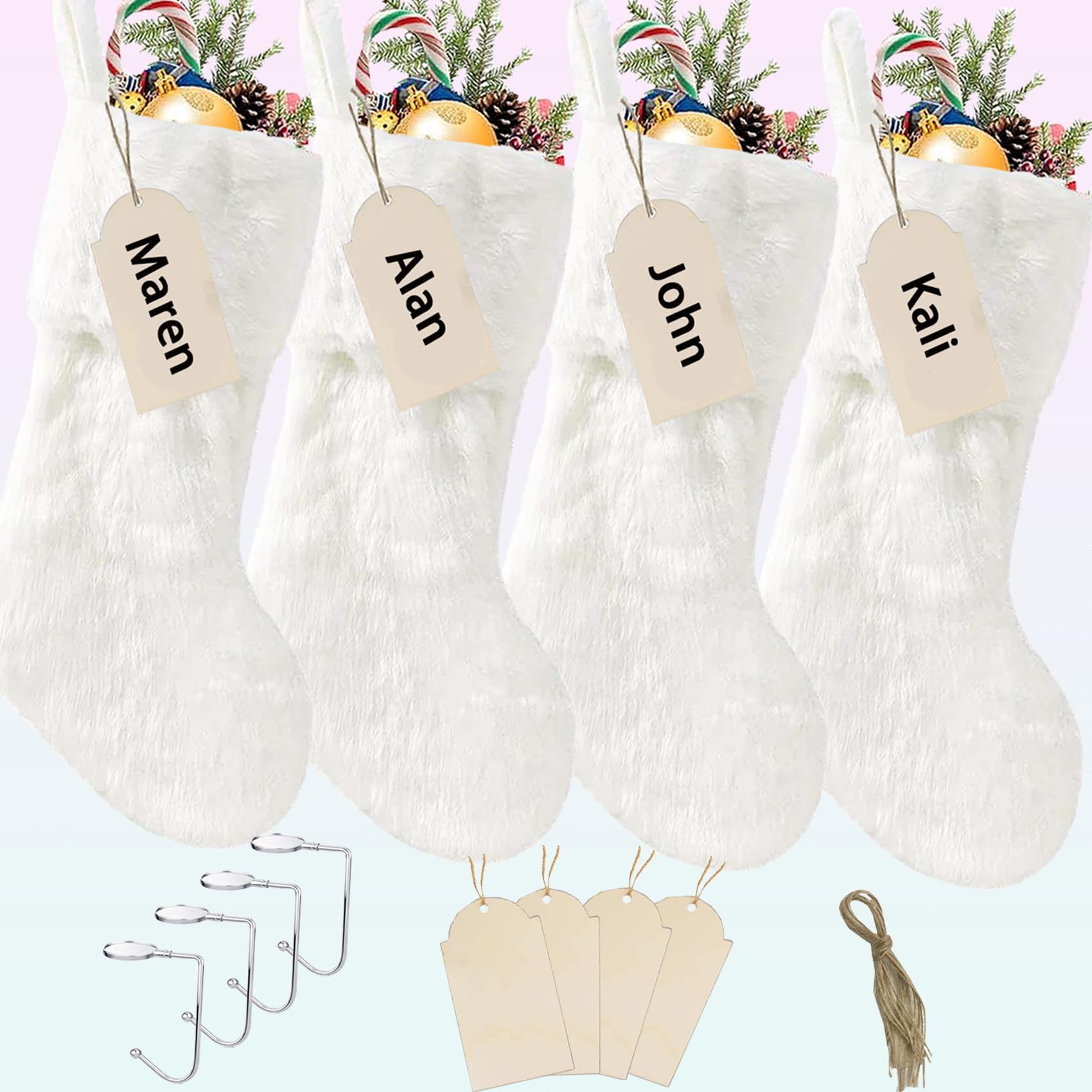 Zhmiyiqijiay 20 Inch White Christmas Stockings Large Faux Fur Christmas Stockings ?Christmas Stockings 4 Pack, Xmas Hanging Stocking for Family Party Farmhouse Fireplace