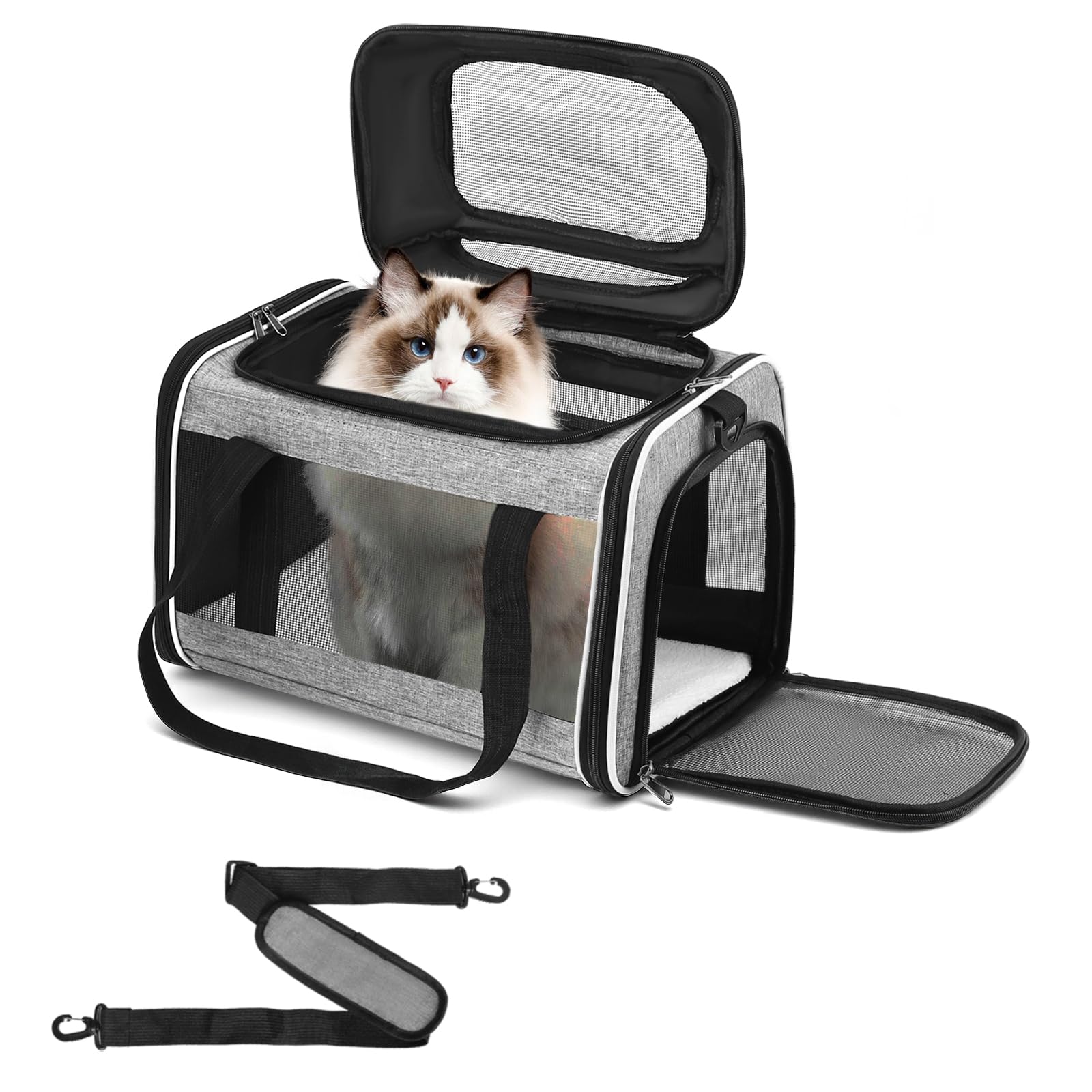 Transportín Perro y Gato Plegable, Gran Capacidad Transpirable con Colchón Suave, hasta 9 kg Gato / 5.8 kg Cane