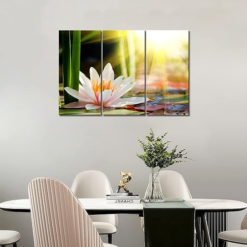 Miniatura 6 de Arte de pared de 3 paneles, hermoso lirio de agua, pintura de sol, impresión en lienzo, cuadros de flores para decoración del hogar, pieza de regalo