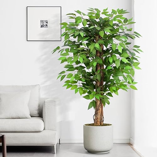 Miniatura 8 de Keeplush Árboles artificiales de ficus grandes de 7 pies con troncos curvados naturales, árbol sintético exuberante de 84 pulgadas de alto para