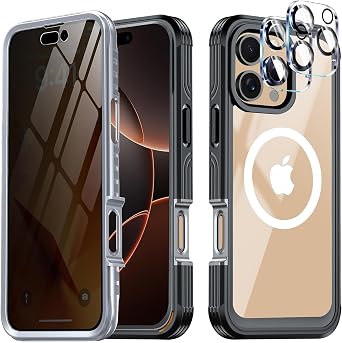 for iPhone 16 Pro Max Case with Privacy Screen Protector and 2 Camera Lens Protector,Magnetic Privacy Phone Case Compatible with Magsafe,Full Body Protective Cover for iPhone 16 ProMax,Black