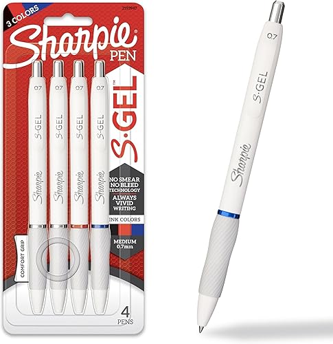 Sharpie S-Gel - Bolígrafos de Gel para Dibujo, Punta Media (0.7mm), Barril Blanco, Tinta de Gel para Diario, Escritura, Colorear, Colores de Tinta