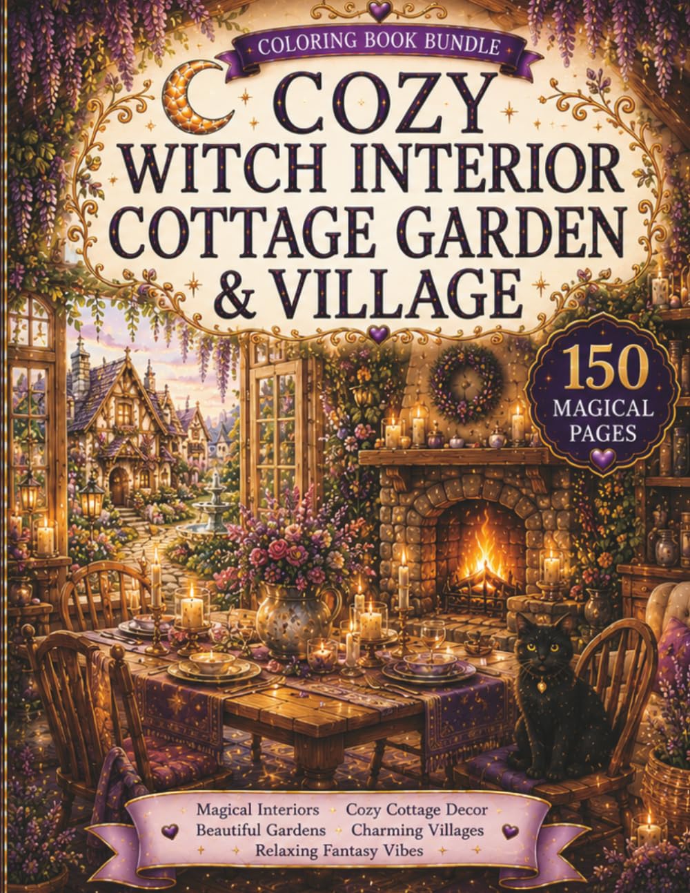 Cozy Witch Interior House Village and Cottage Coloring Book Bundle for Adults and Teens: 150 Relaxing Cottagecore Fantasy Pages with Magical ... with Witch (Cozy Witch Cottage Collection)