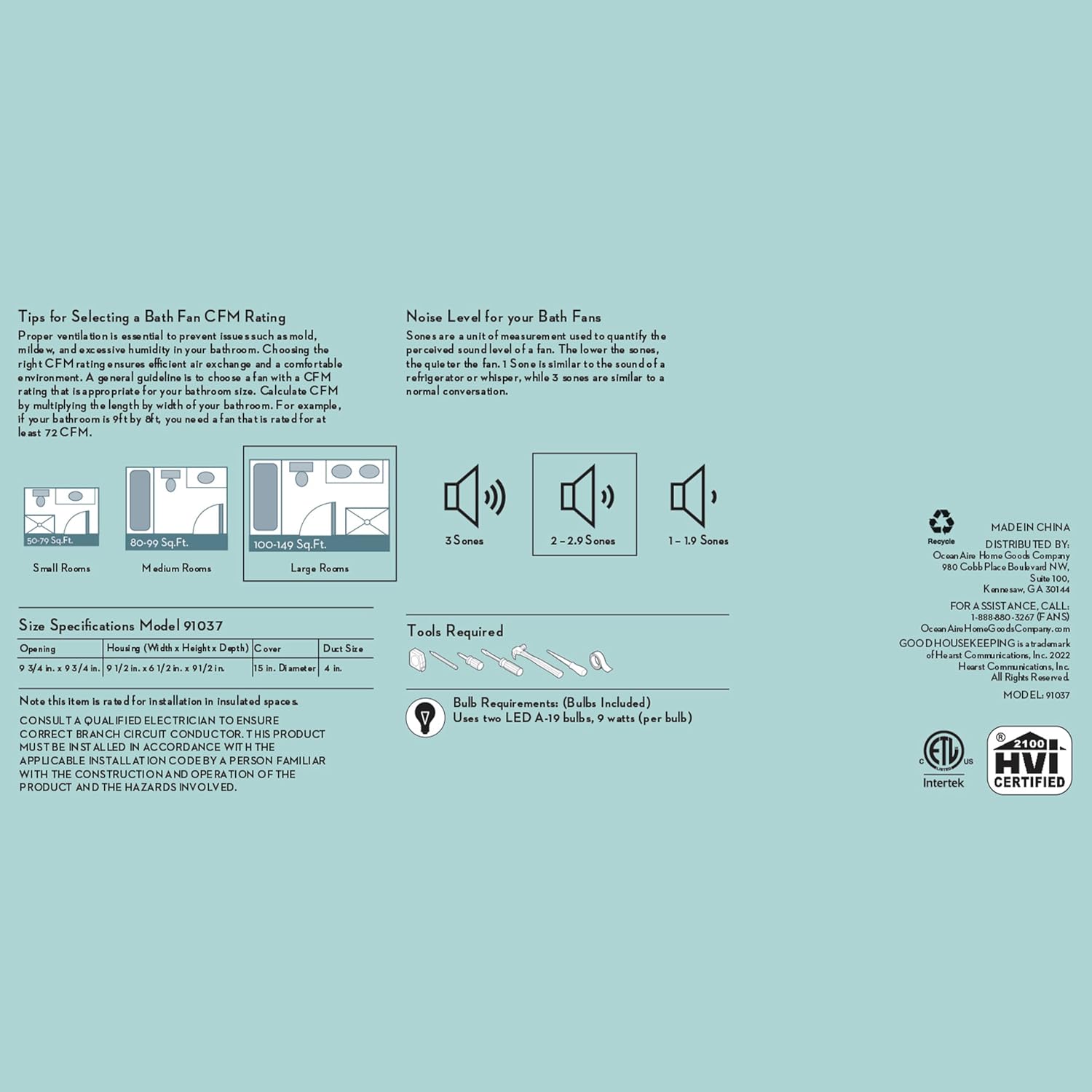 Good Housekeeping 91037 Broadway Decorative 110 CFM 2.0 Sones Bathroom Ventilation Exhaust Fan with Light, Brushed Nickel (LED Bulbs Included)