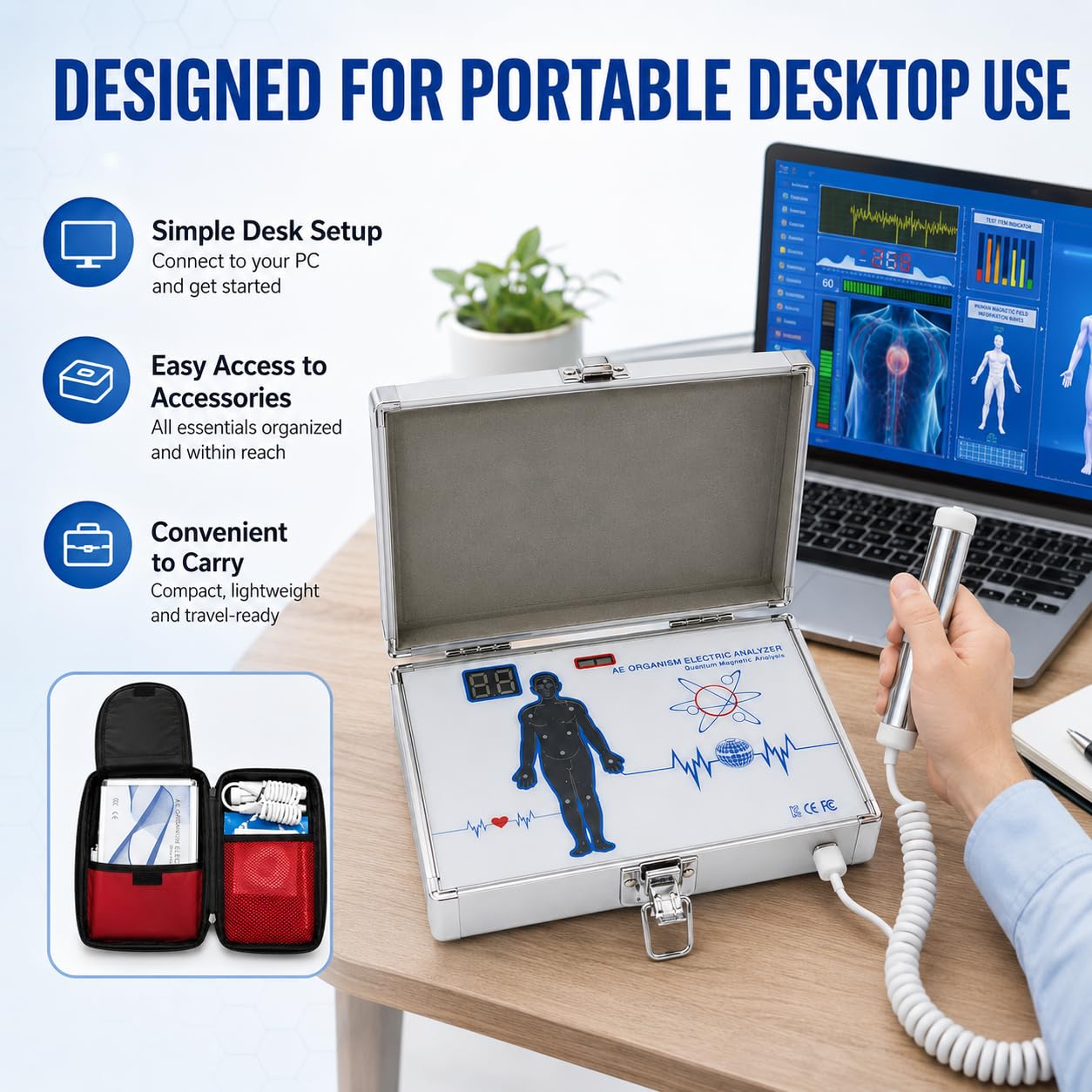 Analizzatore di bio-risonanza portatile per cliniche benessere e saloni di bellezza, rapporto dati sulla salute del corpo compatibile con Windows per casa e ufficio, fitness tracker