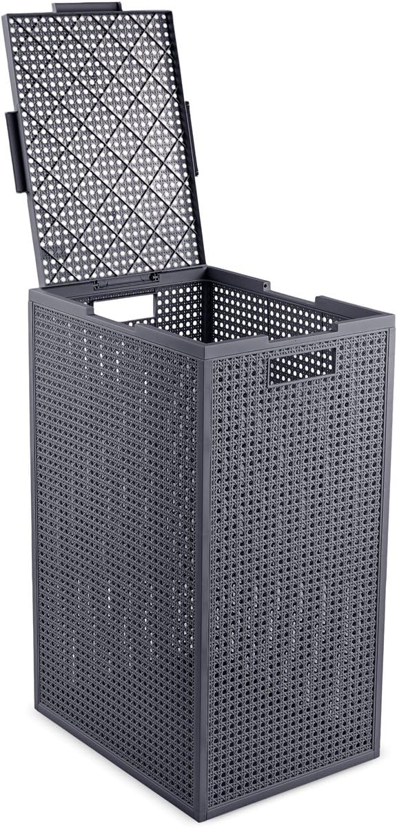Curver Kaya Wäschekorb mit Deckel – 2er-Set – je 60 Liter – 38×29×58,5 cm – Anthrazit – Kunststoff – mit Belüftung