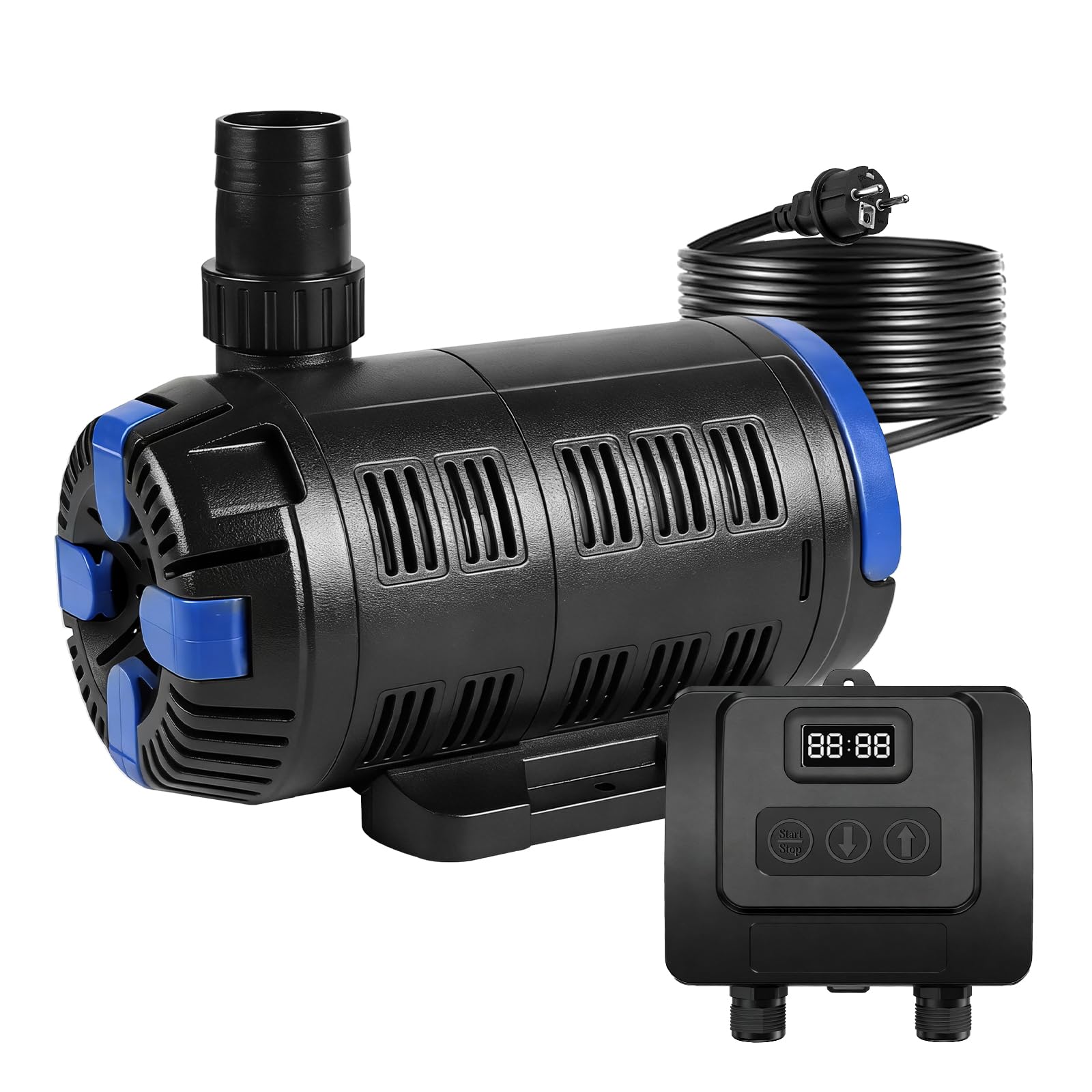 EXLECO Pompe à jet réglable pour extérieur, 8000 l/h, 18 W-80 W, pompe à jet réglable avec contrôleur multifonction, pompe de filtration pour bassin de jardin, fontaines