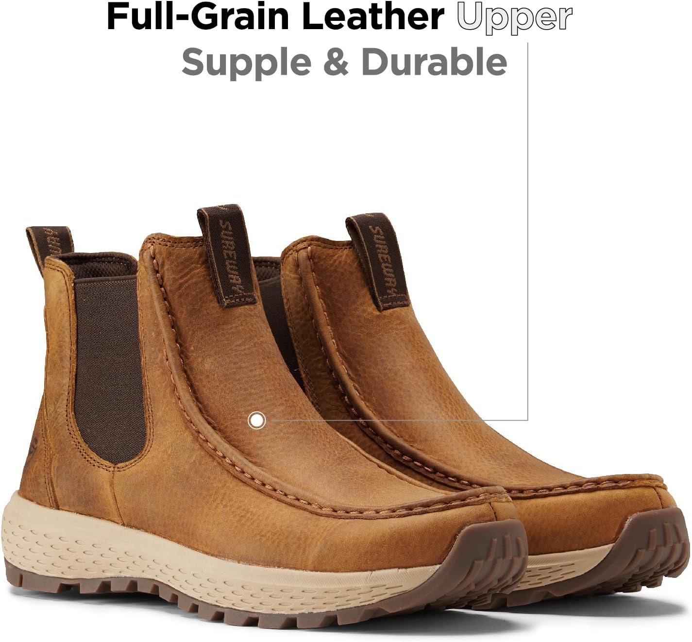 SUREWAY Men's Chelsea Boots - Lightweight Slip-On Work Boots with Moc Toe Design,Casual Leather Boots Slip-Resistant Rubber Outsole,Chukka boots for All-Weather Comfort (Office,Casual,Dress) - Image 3