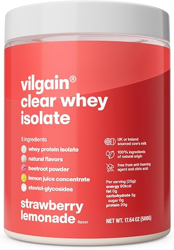 Vilgain Clear Whey Isolate 500g Refreshing Protein Lemonade with 84% Protein | Naturally Sweetened with Stevia