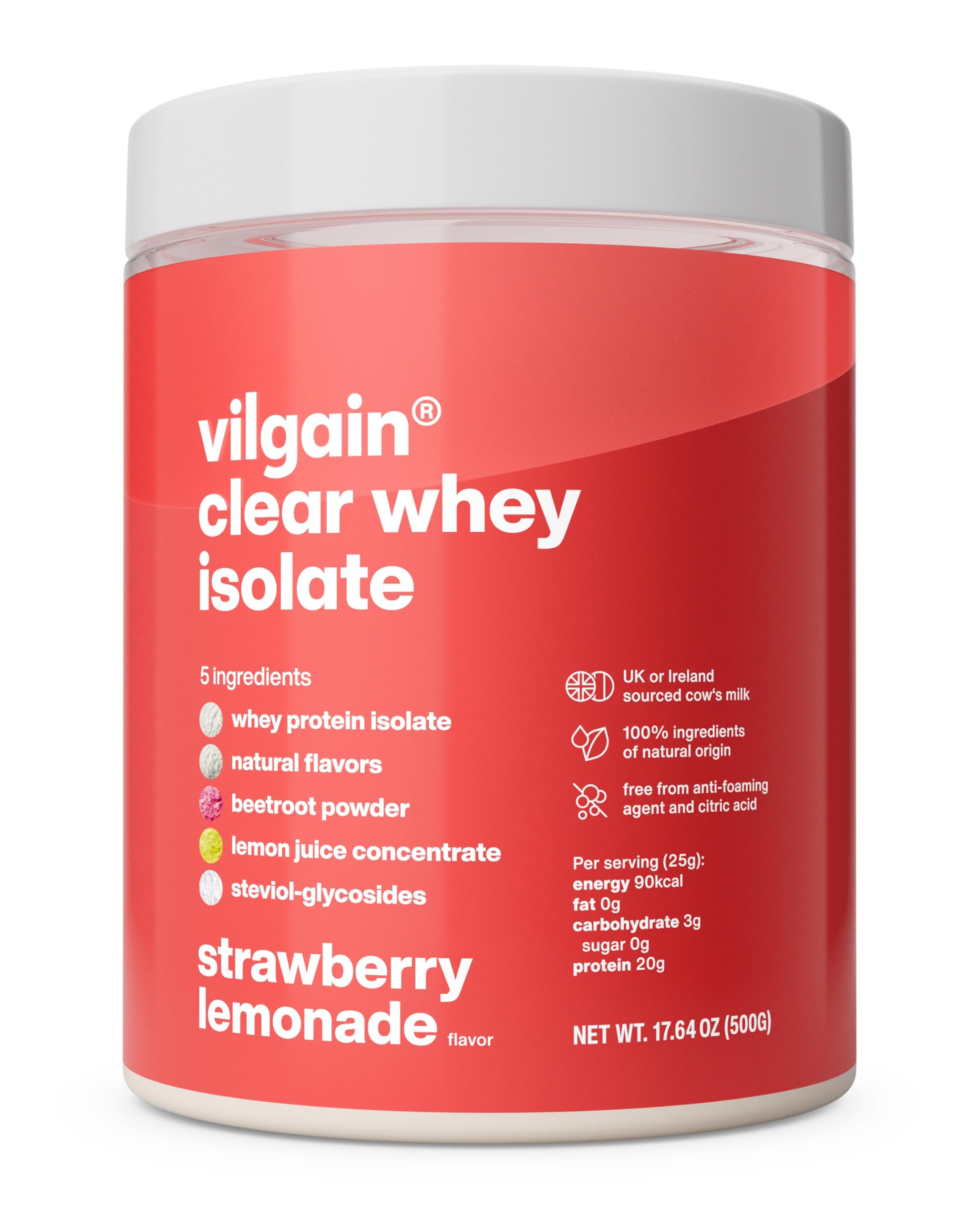 Vilgain Clear Whey Isolate 500g Refreshing Protein Lemonade with 84% Protein | Naturally Sweetened with Stevia