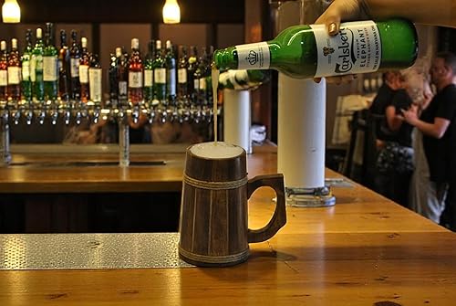 Miniatura 3 de Tazas de cerveza de madera, 100% auténticas y hechas a mano, taza de madera marrón retro hecha a mano natural de alta calidad con asa para beber té,