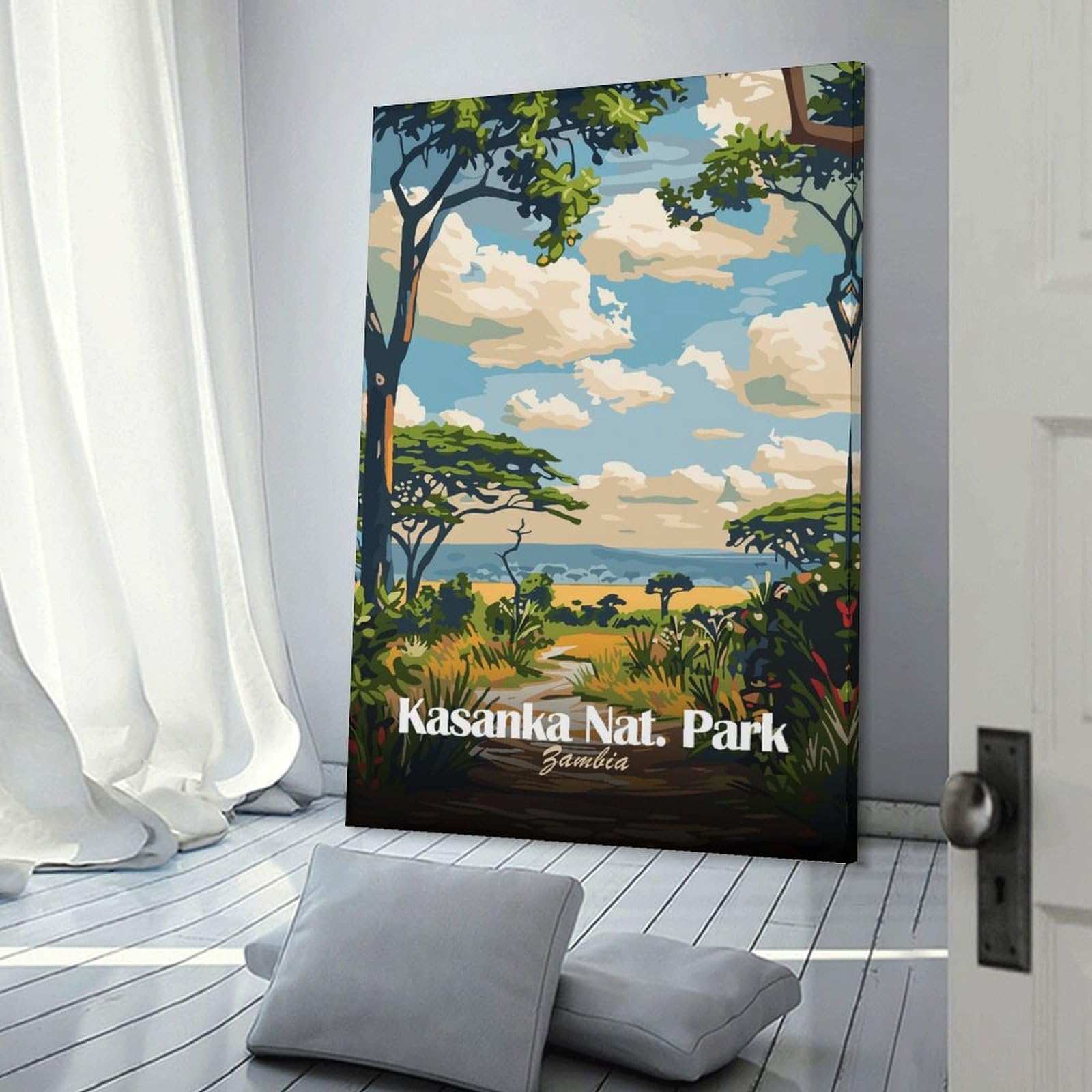 Junmoney Frame-Style Room Decor Wall Art Kasanka National Park, Zambia Illustration, 20X30inch(50X75cm), For Home Office, Desk Area Or Studio, An Interior Accent For Desk Areas