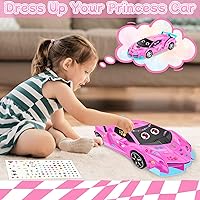 Vista 5 de Coche RC, Juguetes de Coche a Control Remoto para Regalos de Cumpleaños de Niñas, 1:18 Coches de Juguete Robot de Transformación Rosa con Luces LED