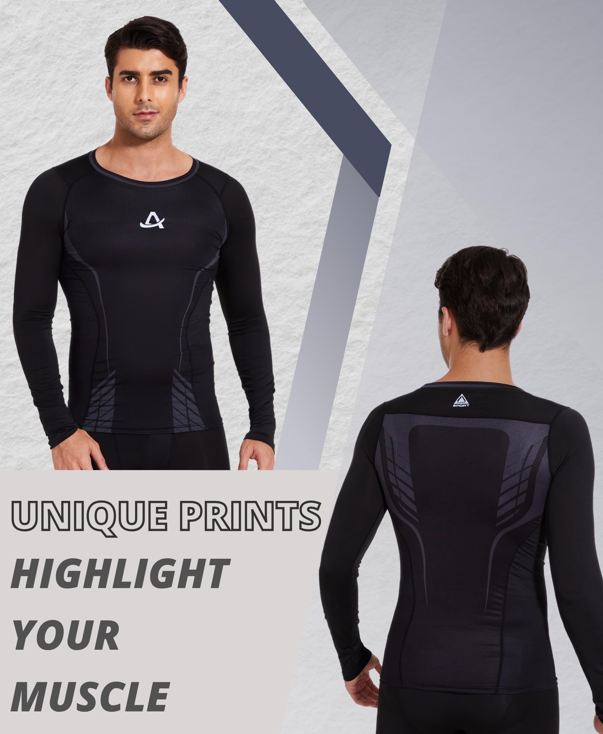 AMZSPORT Maglia Compressione Uomo Maglia Termica Manica Lunga Maglietta Palestra Compression Shirt Ciclismo Running Sportiva