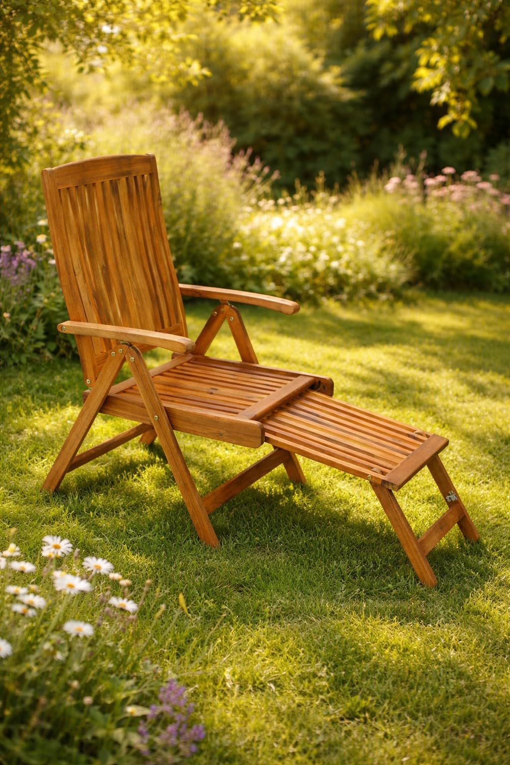 DEGAMO Klappessel Relaxsessel Maracana mit ausziehbarem Fußteil, klappbar, verstellbar und ausziehbar Akazienholz braun geölt, Outdoor