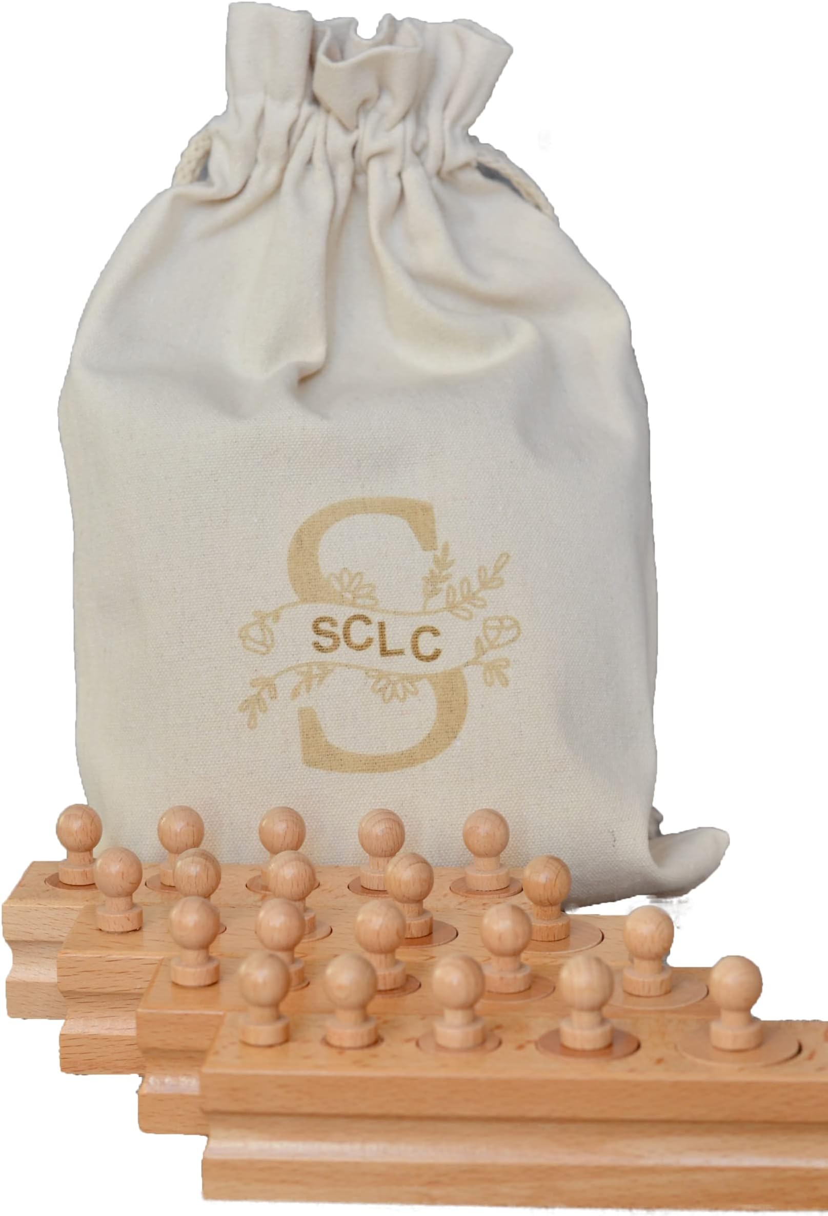 Montessori Knobbed Cylinder blocks with personalized bag