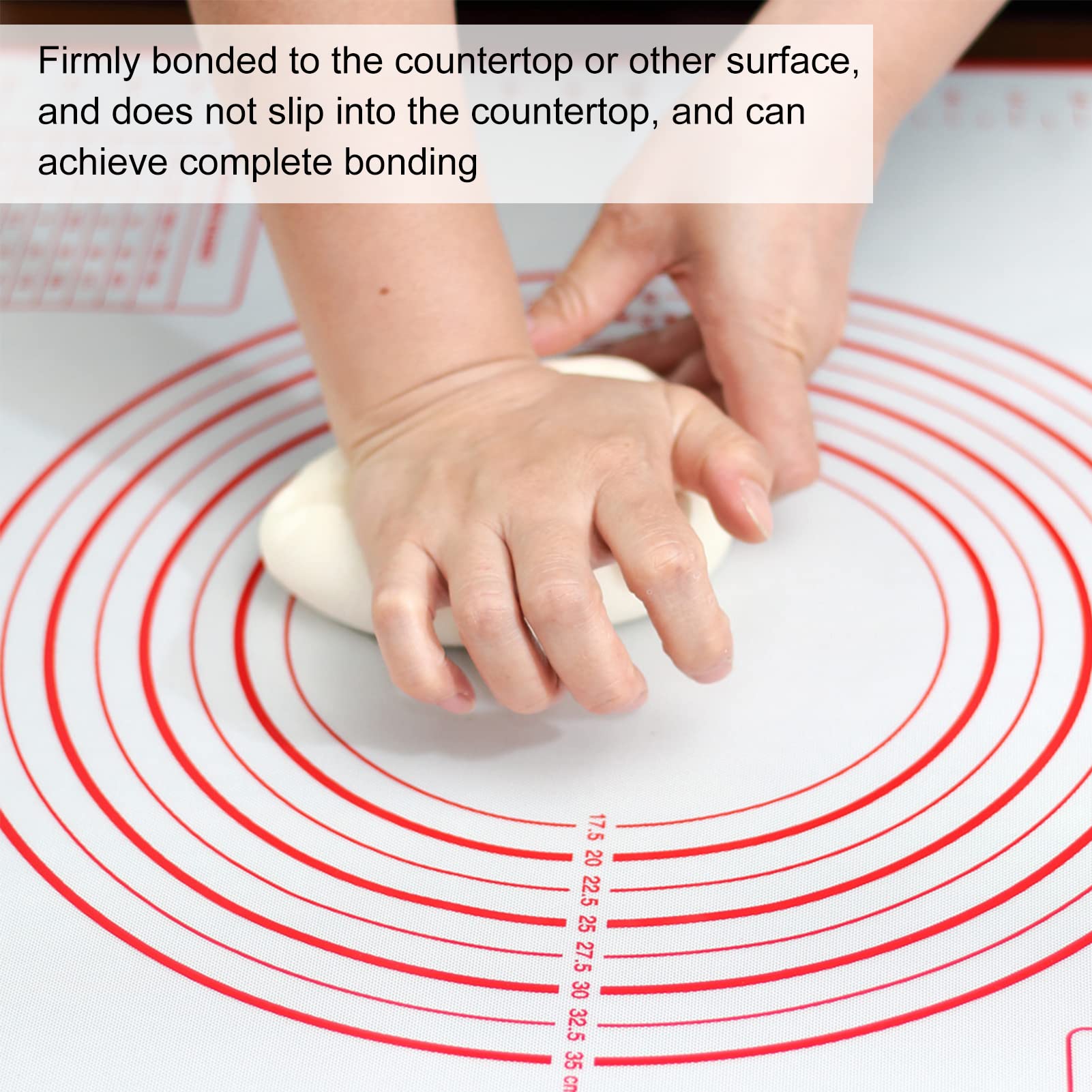 Tapis De Pâtisserie en Silicone Tapis De Fondant Antidérapant Tapis De Cuisson avec Tapis De Pâte De Mesure pour la Cuisson de la Pâte à Rouler 60 X 60 Cm/23,6 X 23,6 Pouces(Rouge)