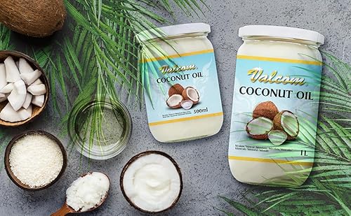 Valcom 100% Kokosnussöl, raffiniertes reines Kokosfett, perfekt zum Braten und Frittieren, 1 l