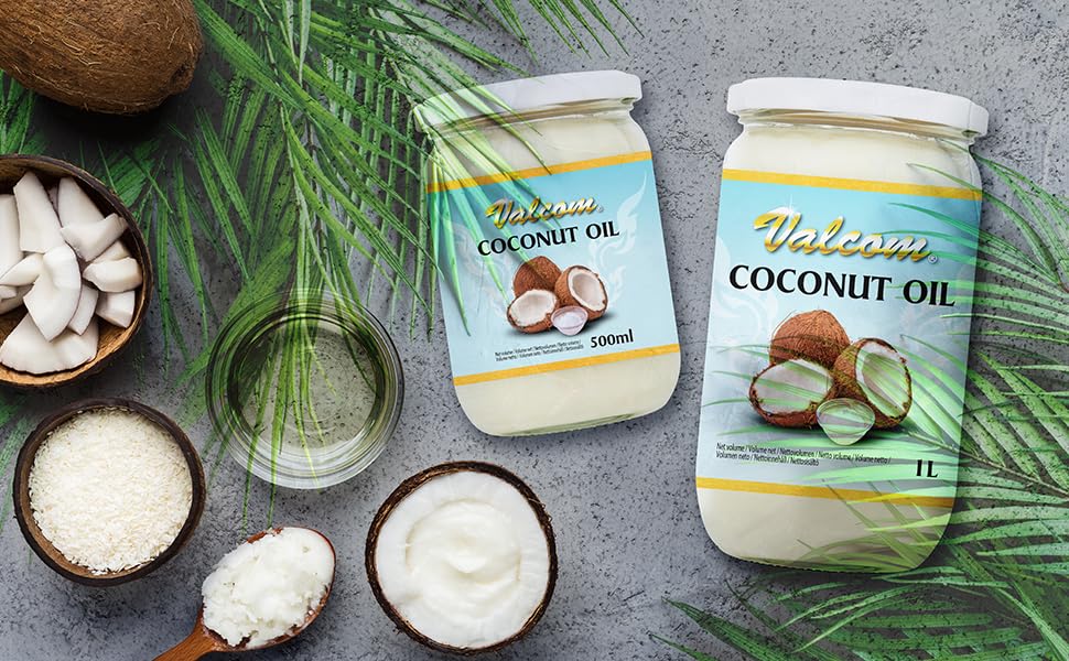 Valcom 100% Kokosnussöl, raffiniertes reines Kokosfett, perfekt zum Braten und Frittieren, 1 l
