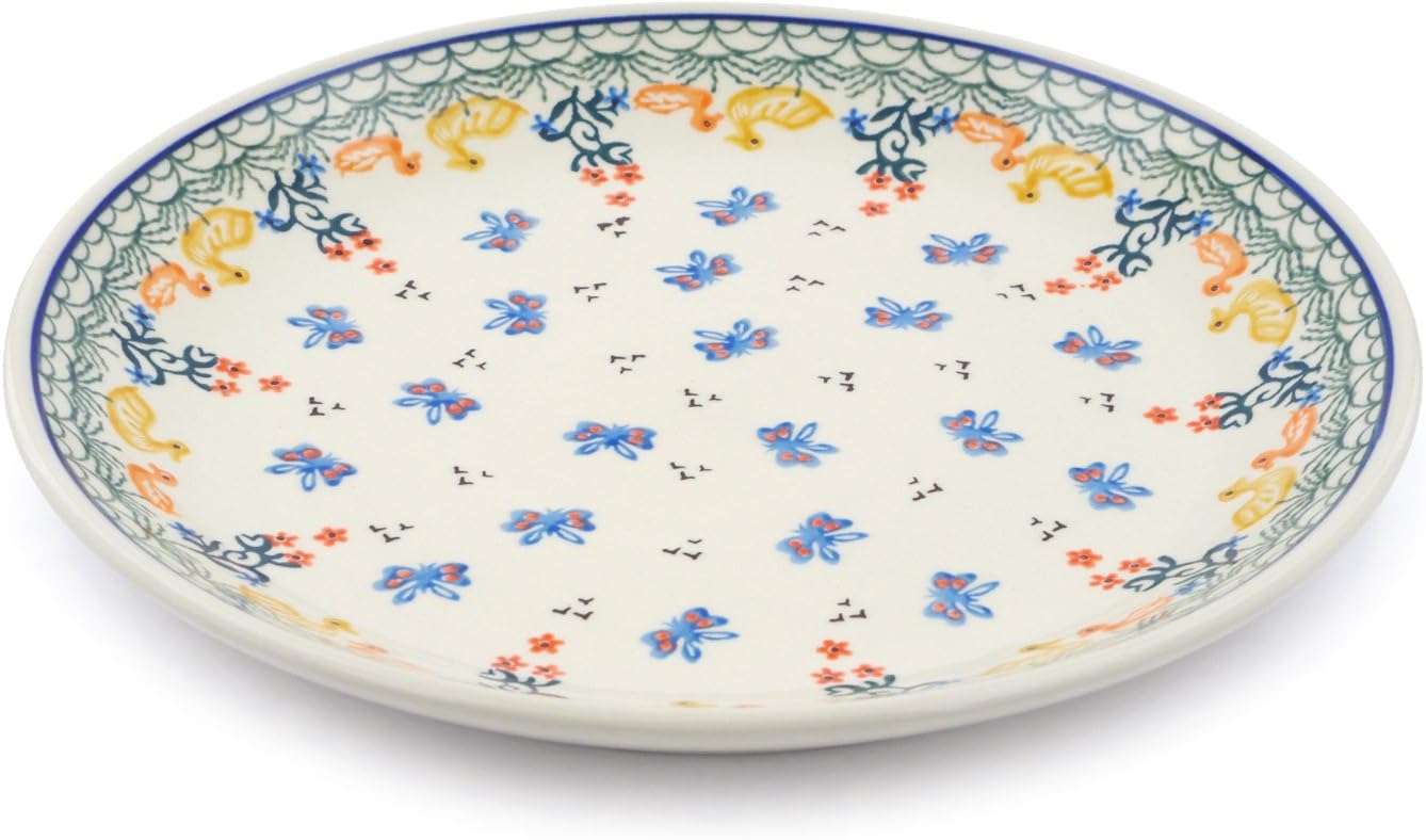 Polmedia Polish Pottery Dinner Plate - Duck Duck Goose Pattern Handmade in Boleslawiec Poland by Ceramika Artystyczna + Certificate of Authenticity