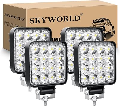 SKYWORLD 4 Pcs 3.3 inch 48W Square Mini Ultra Thin LED Work Light, Spot Light 12V 24V Driving Lights Fog Lamp Waterproof for 4x4 Offroad Car Truck Tractor SUV ATV Excavator Boat, 6000K White
