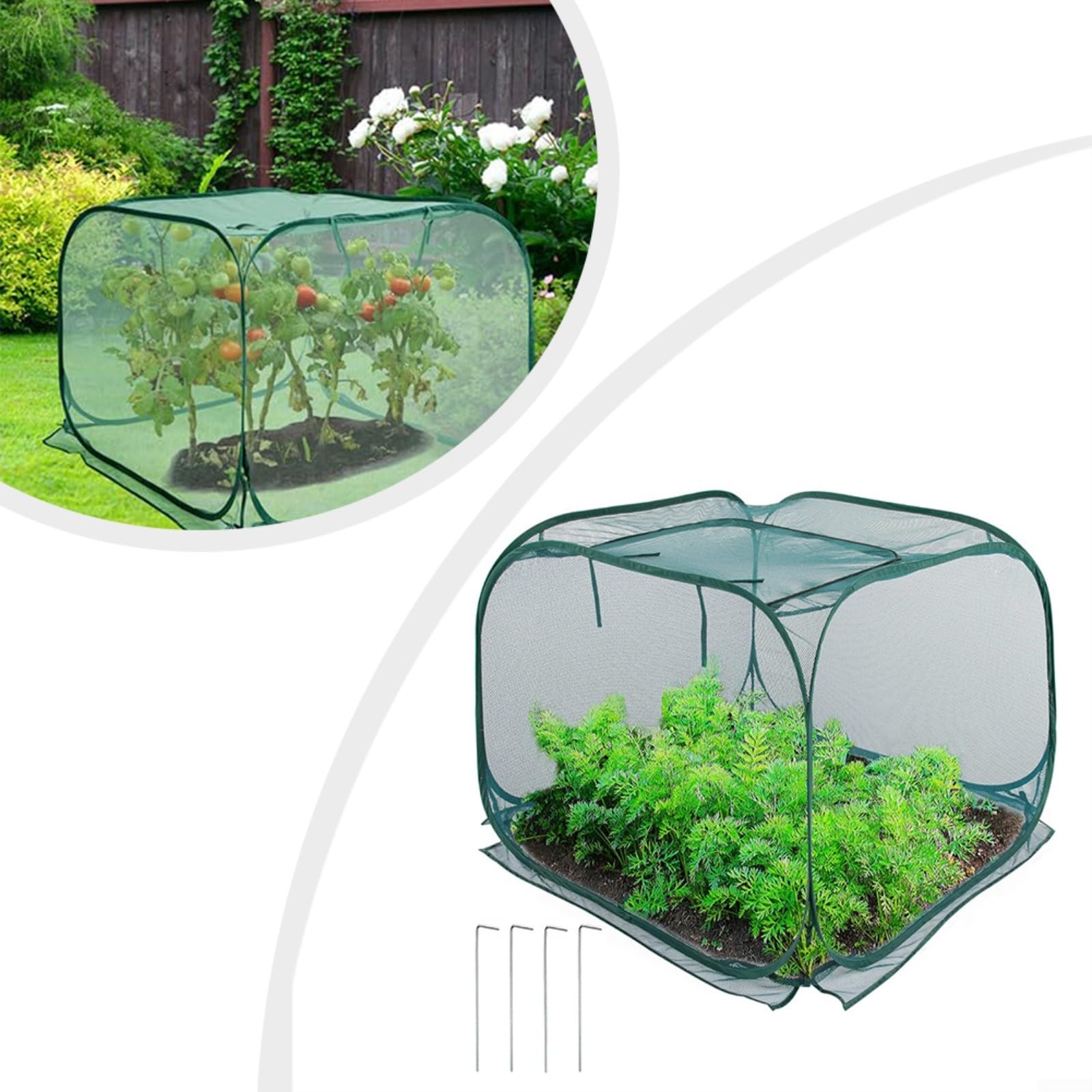 Foldable Plant Cage Mesh Plant Cover Garden Frost Protection With 4 Ground Stakes For Secure Positioning Protects Plants From And Harsh Weather Storage For And Landscaping(80 * 80 * 80) — view 3
