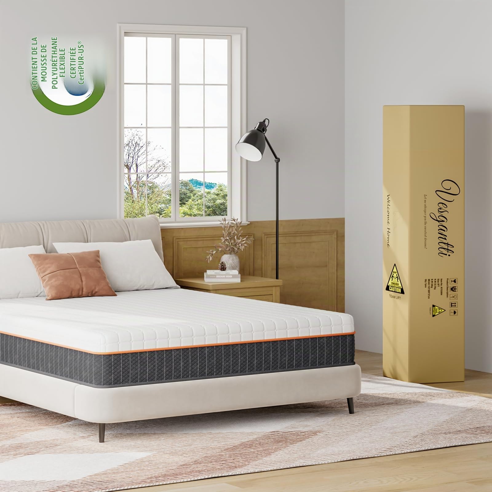 Vesgantti Matelas Mousse 90x190x16cm, Matelas en Mousse à Mémoire de Forme en Gel, Fermeté Moyenne, 7 Zones de Confort, Soutien Parfait, Oeko-Tex (Blanc)