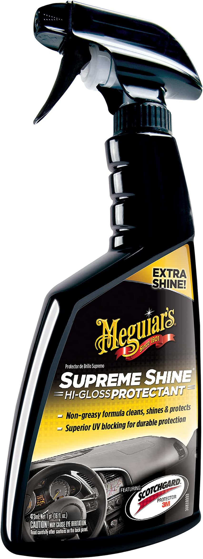 Meguiar's G4016 Supreme Shine Protectant, 16 Oz, Car Interior Cleaner/Protectant for UV Rays Helps Prevent Fading, Cracking, and Aging, Spray Bottle for Spray-on Application and Easy Removal