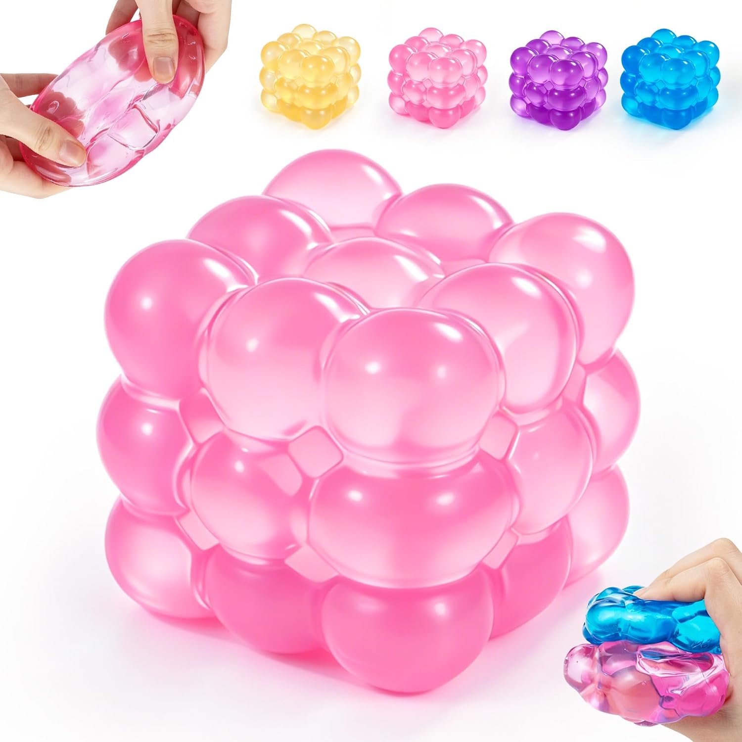 Squishy Fidget Toy Squishy Cube,Slow Rising Squeeze Cubes Fidget Toy, Sensory Stress Relief Toy for Focus and Relax Hand Muscles, Soft Handheld Squeeze Cube for Desk Fidget (Pink)