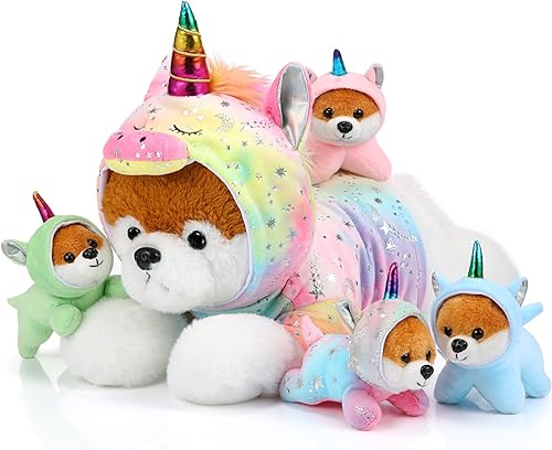 5 piezas de animales de peluche para perros, cachorro con bebés, 1 perro grande con 4 mini perros de peluche con cachorros, lindo perro de peluche