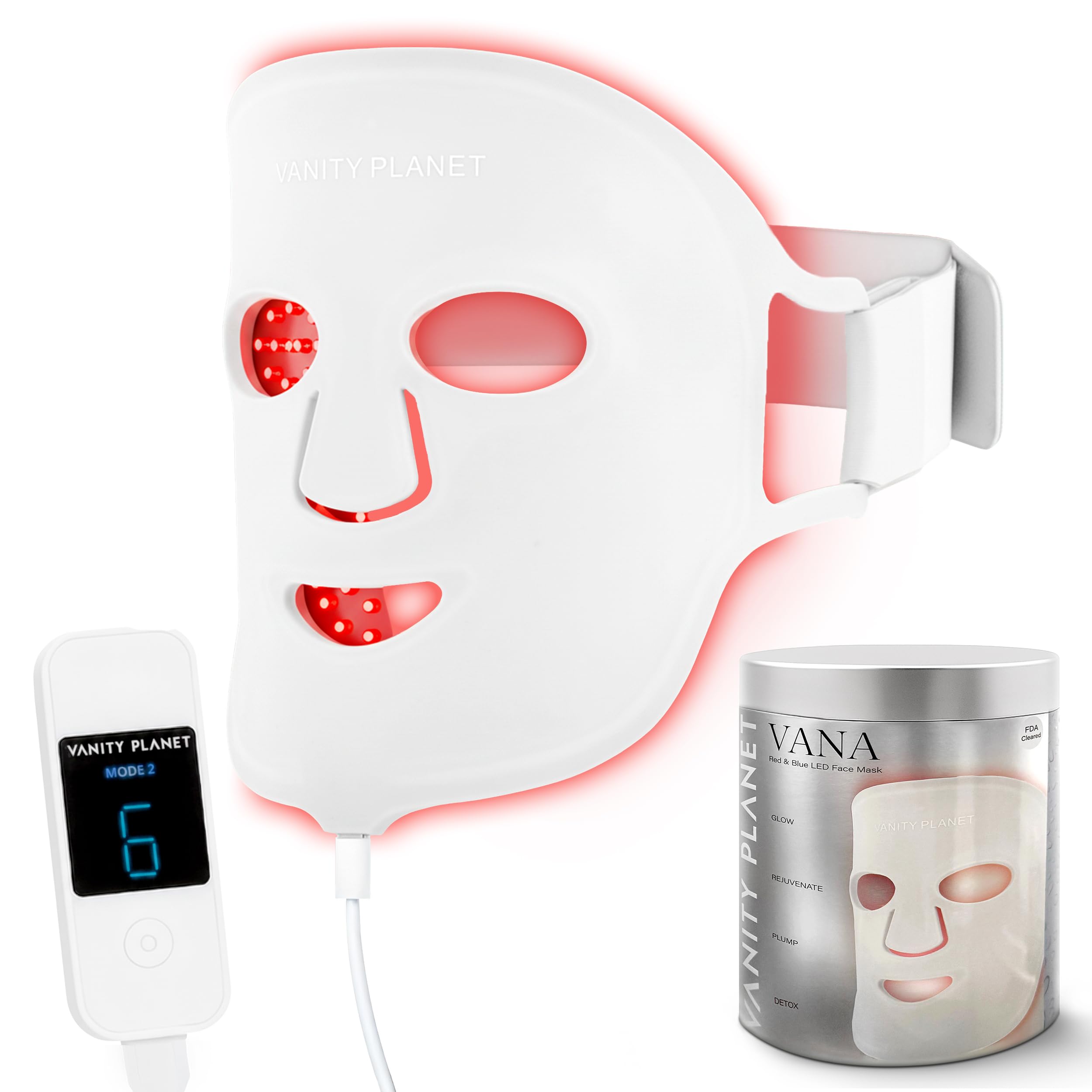 Vanity Planet VANA Red Blue Light LED Face Mask - Silicone Light Therapy Mask for Anti-Aging Acne Treatment