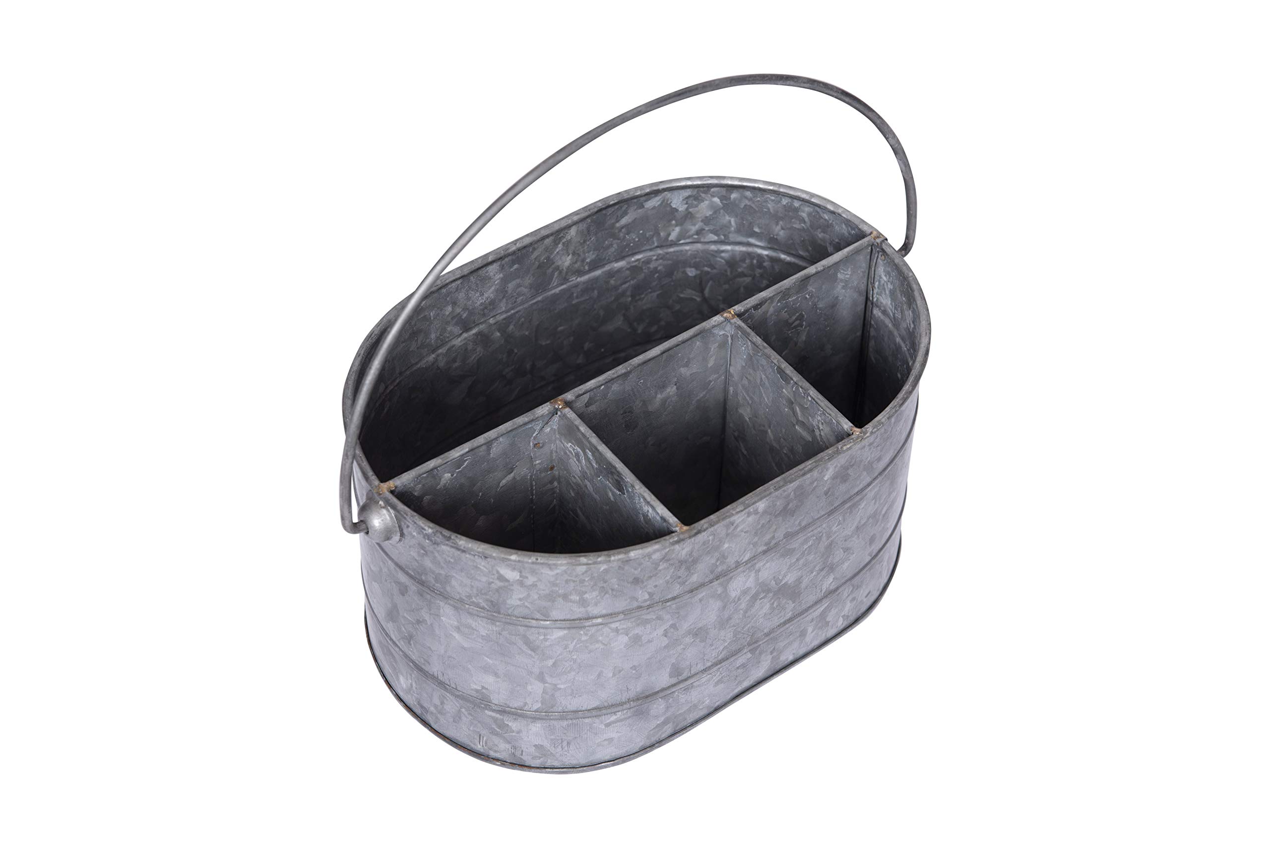 Creative Co-Op Metal Bucket Organizer With 4 Compartments & Handle - Galvanized Industrial Style, Desk Or Kitchen Use