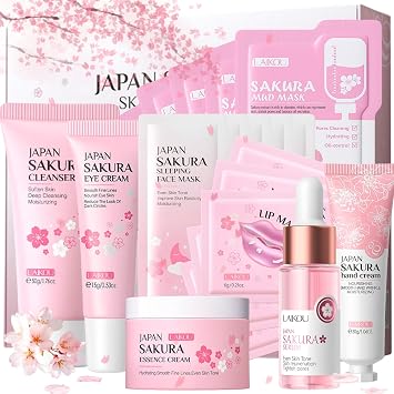 Sakura Skin Care Sets & Kits, Girls Pamper Set, Teenage Girls Gifts - Cleanser, Serum, Eye Cream, Face Cream, Hand Cream, Sleeping Mask, Mud Mask Skin Care Sets & Kits20 PCS