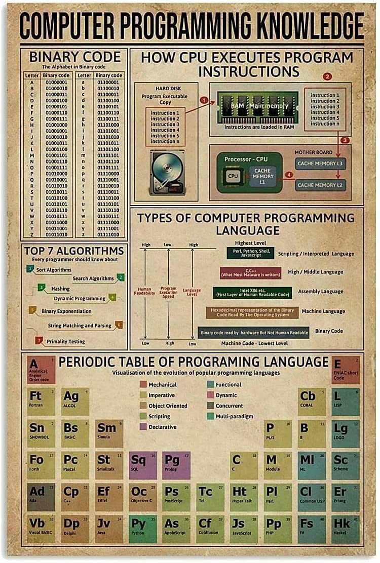 Haosensix Computer Programming Knowledge Metal Tin Sign How Cpu Executes Program Instructions Retro Printing Poster Wall Decor School Cafe Bar Bedroom Bathroom Kitchen Home Poster Painting 8x12 Inch