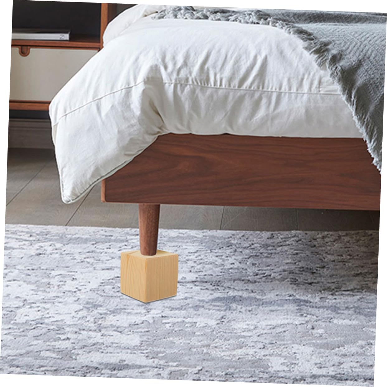 ORFOFE 4pcs Wooden Bed Leg Pads Furniture Risers for Bed Frame Sofa Chair Table Legs Riser Blocks Stability