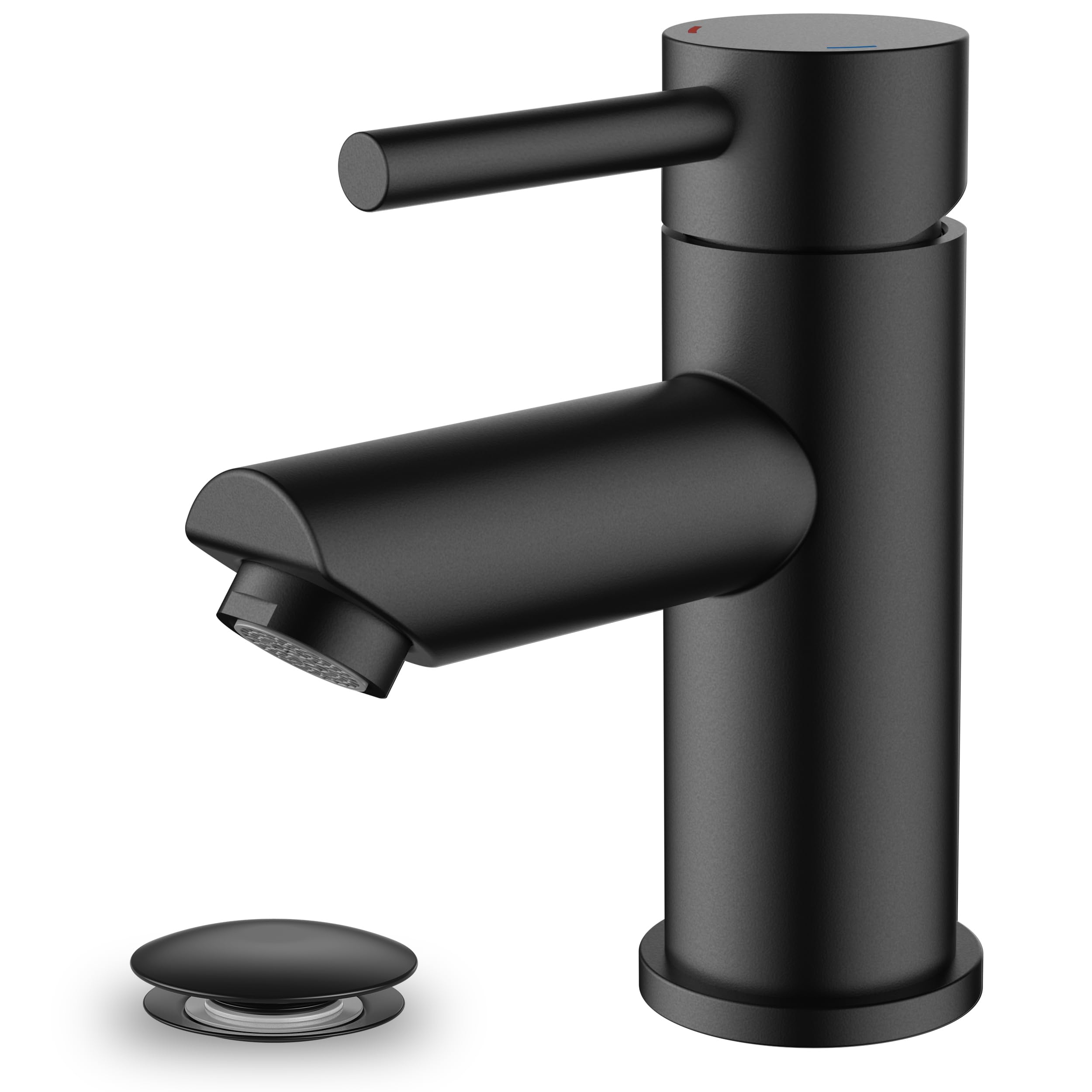 FORIOUS Basin Mixer Tap, Bathroom Sink Tap Single Lever Stainless Steel Single Hole with 70 mm Spout Height, Slotted Pop Up Waste and G1/2 Hoses, Black