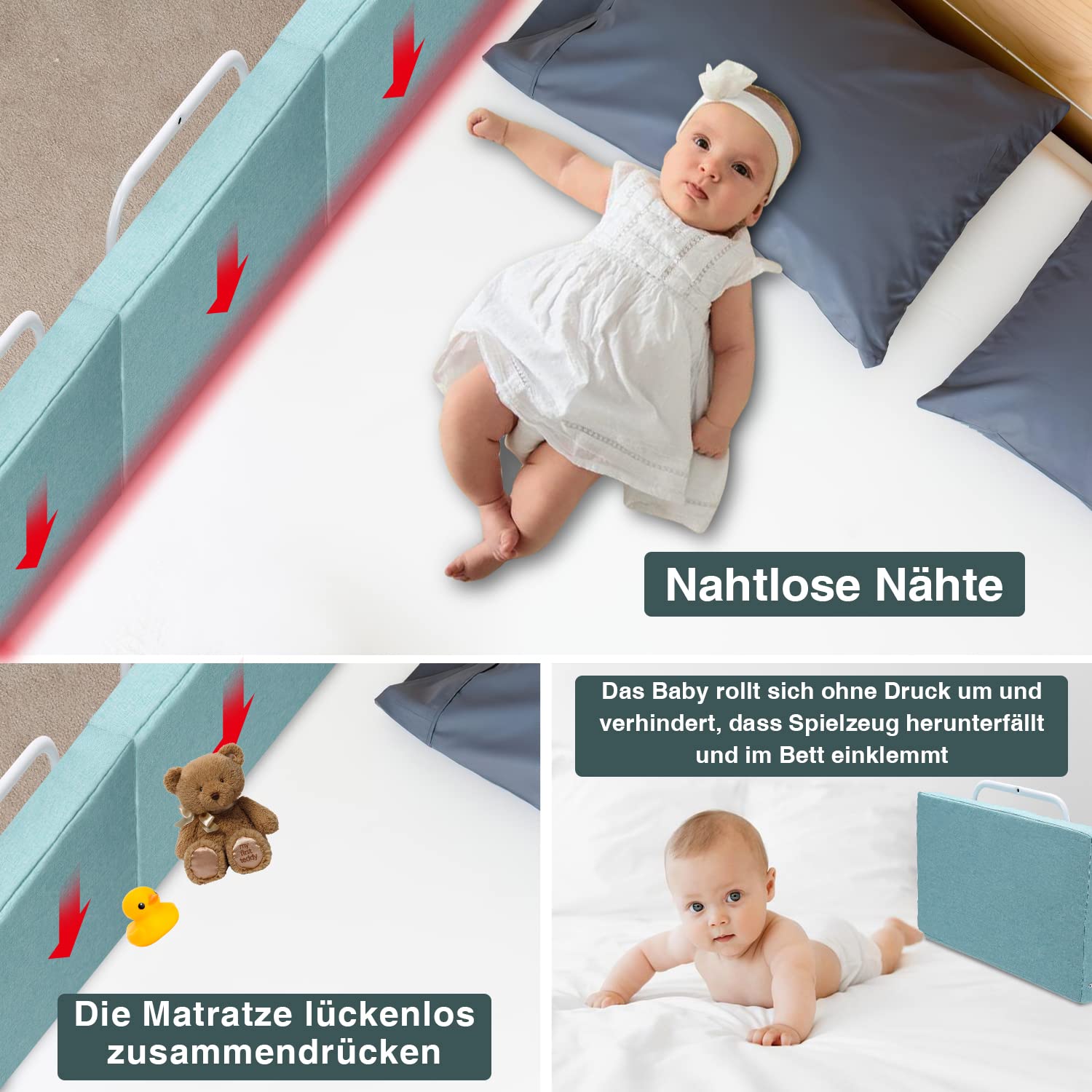 Barriere per Letto, 2*Letto Bambini Sbarra, protezione del sponde letto, protezione anticaduta per bambini Robusto confortevole, Barriera di Sicurezza Schiuma cotone perlato (verde)