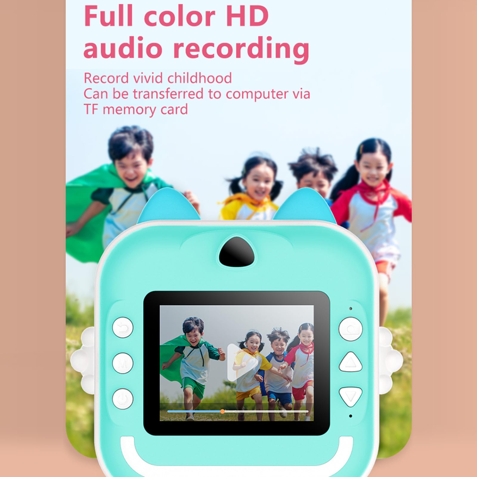 Appareil photo numérique portable à impression thermique instantanée pour enfants - Écran de 6,1 cm - Photo selfie - Vidéo HD - Impression thermique sans encre avec carte mémoire de 32 Go - 3 rouleaux