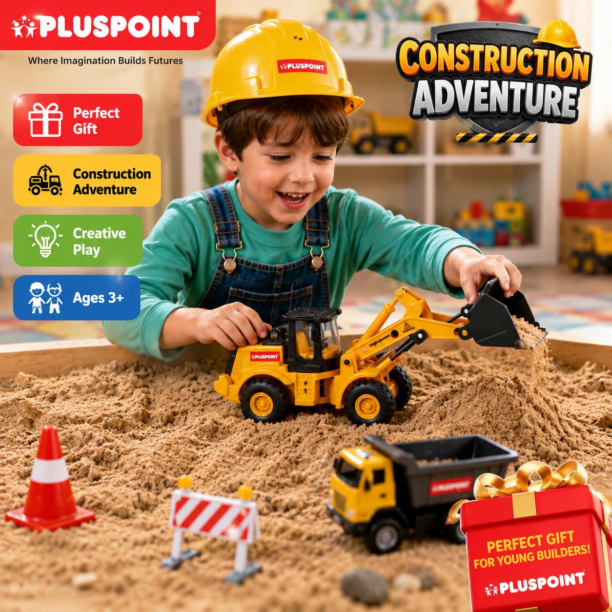 PLUSPOINT Bulldozer Toy Truck Construction Realistic Excavator Truck for Kids Friction Powered Truck Engineering Vehicle Toy for Birthday Gift for 3 Year Old Kids Sand Toys
