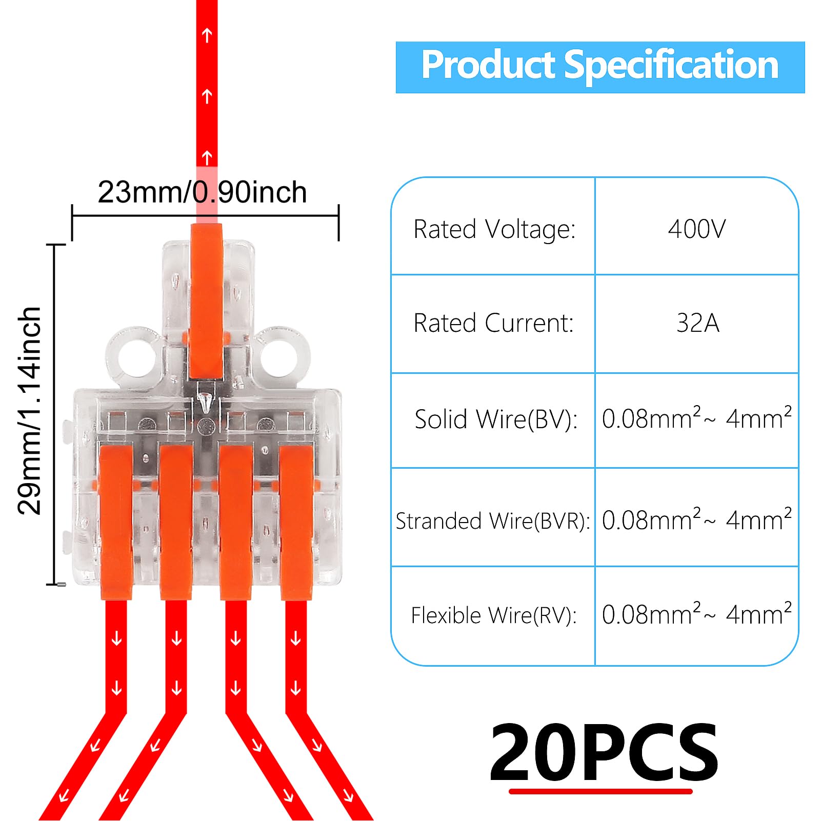 Stranded Connectors Snapklik.com : 20pcs Lever Wire Connectors, 1 In 4 Out Connectors For ...