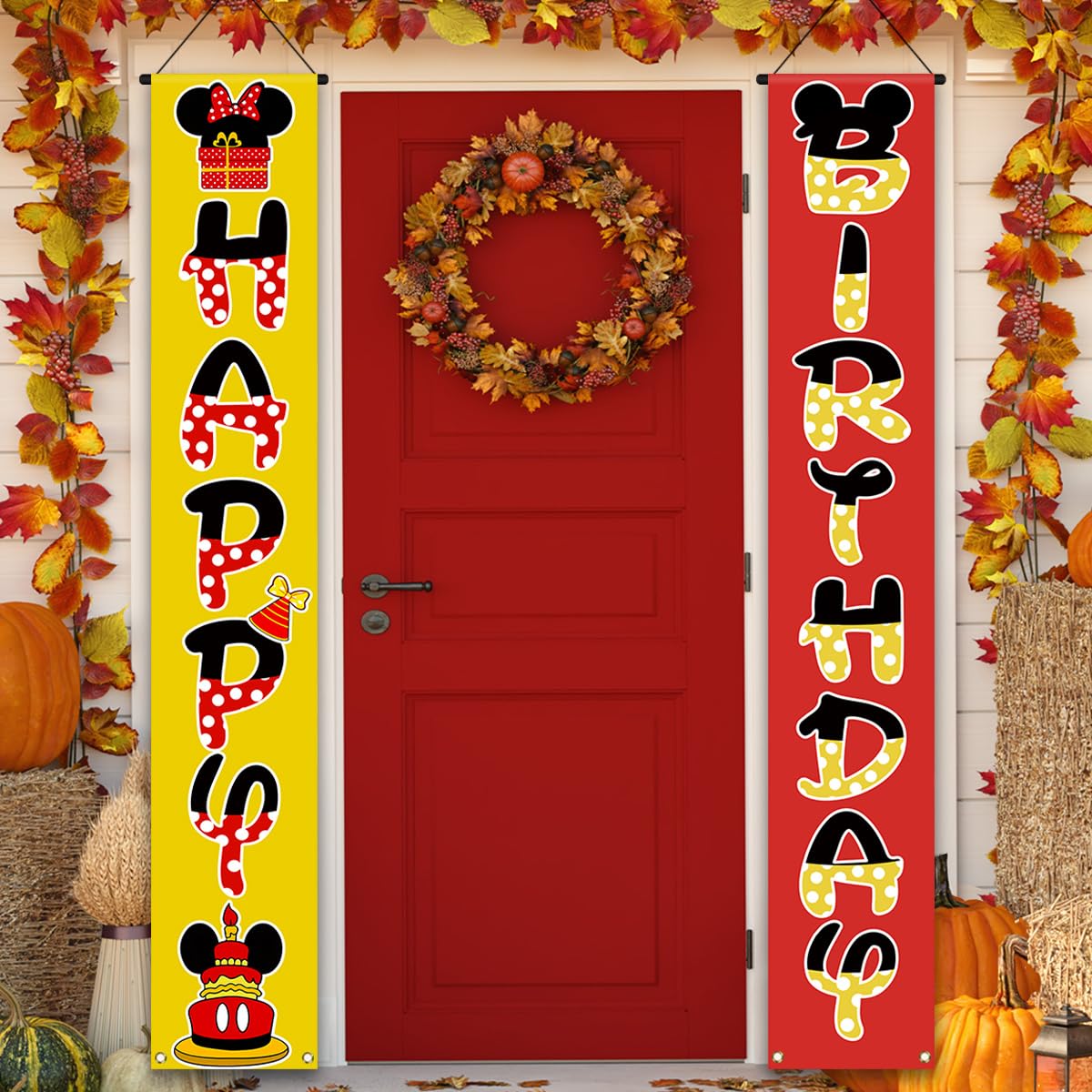 Cartoon Mouse Banner Black Red Yellow 1st 2nd 3rd Mouse Themed Birthday Party Decorations for Home Party